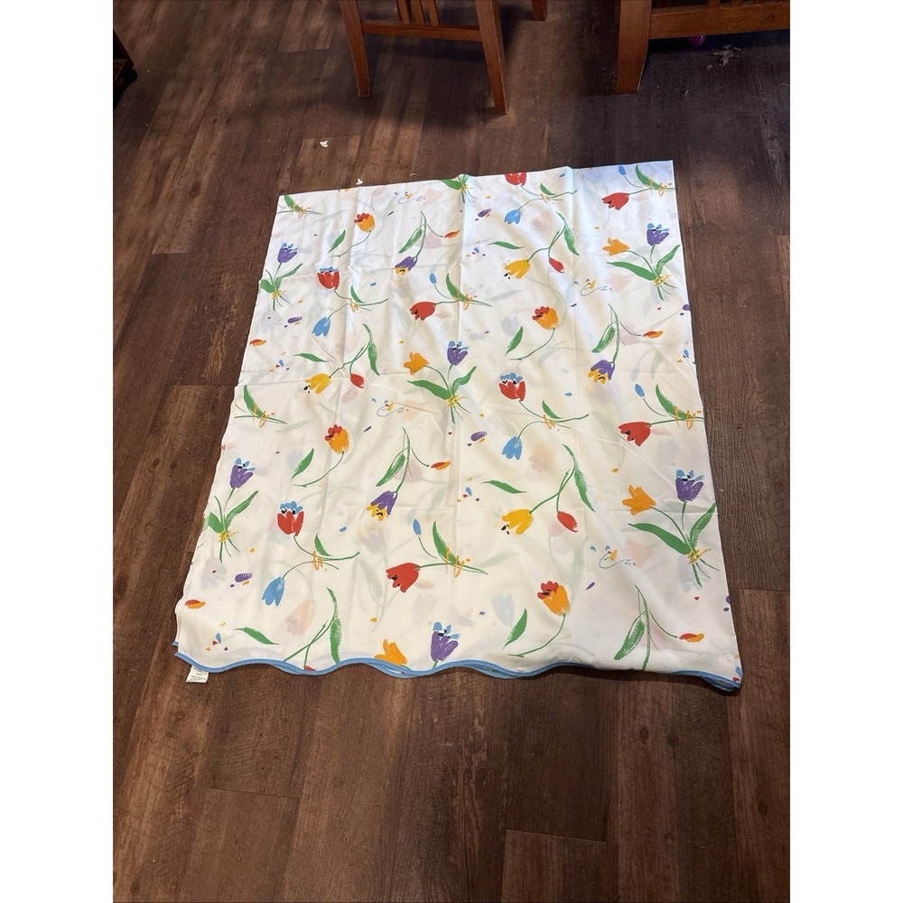 Vintage Wamsutta Simply Tulips Multicolor Scalloped Twin Flat Sheet 1980s Retro